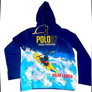🛶 NWT Polo Ralph Lauren Kayak Expedition Graphic Fleece Hooded Sweatshirt Large